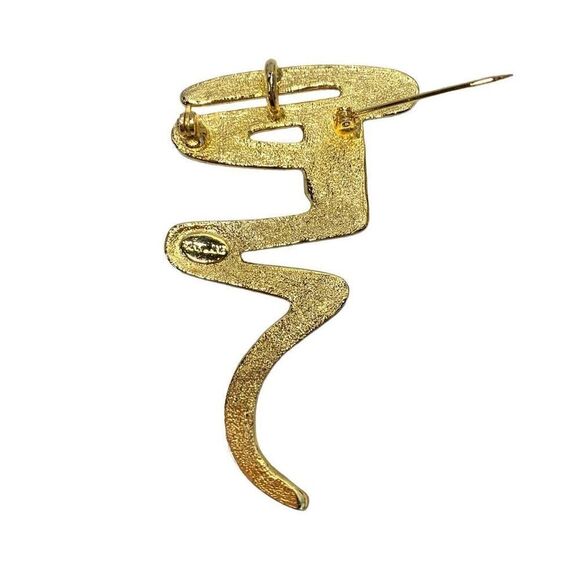 Vintage Park Lane 3" Gold Tone Swiggle Pattern Brooch with Rhinestones - Picture 4 of 6